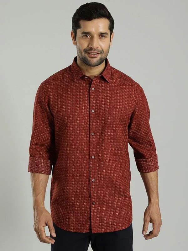 Indian Terrain Men's Slim Fit Full Sleeve All Over Print Red Shirt